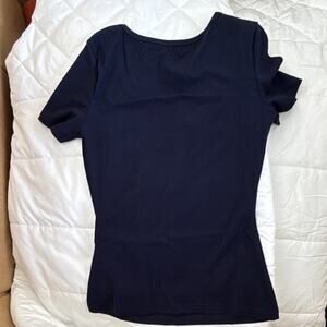 Women's Navy Blue Solid Scoop Neck Pullover Casual T-Shirt Short Sleeve Size S